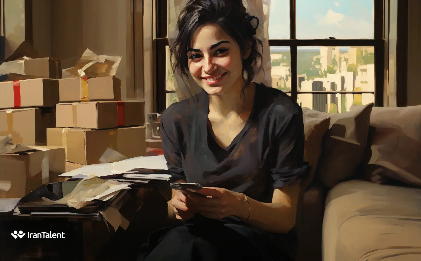 تصویری از یک خانم و جعبه های بسته بندی